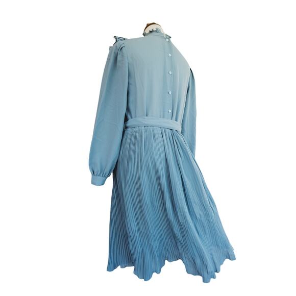 Vintage Sheer Blue Long sleeve Cottagecore Prairie Dress with Lace - Picture 6 of 8